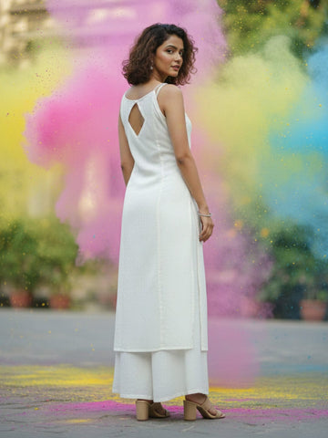Sleeveless Sharara Suit in Off-White