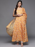 Varanga Yellow Women Floral Printed Georgette Anarkali Kurta