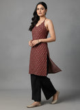 Rust Halter-Neck Backless Block Print Kurti