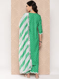 Varanga Women Green Bandhani Printed Neck Embroidered Straight Kurta With Bottom And Dupatta