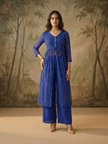 Royal Blue Bandhani Front-Slit Kurta Set