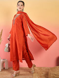 A Gracefully Beaded Yoke Kurta Paired With Solid Trousers And A Matching Dupatta