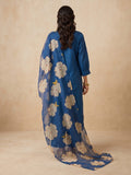 Women's Teal Blue Solid Kurta Set With Floral Printed Dupatta