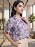 Mauve Coloured Short Sleeves Shirt Collar Top