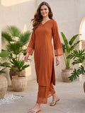 Varanga Women Rust Straight Kurta Paired With Tonal Trouser