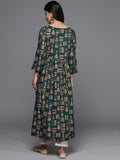 Varanga Navy Green And Gold Toned Abstract Printed Round Neck Kurta