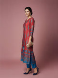 Midnight Rust V-Neck Kurta with Traditional Buta Print