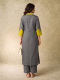 Grey Kurta Set With Vibrant Contrast Detailing