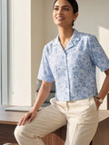 Blue Coloured Short Sleeves Shirt Collar Top