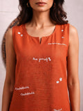 Women's Rust Sleeveless Kurta With Thread Embroidered Detailing