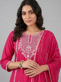 Varanga Women Kurta Adorned With Thread Embroidery, Teamed With Trousers And Paired With Dupatta Featuring Lurex And Lace Detailing