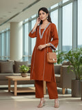 Zari Embroidered Rust Flared Sleeve Kurta with Trouser
