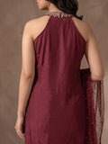Maroon Cocktail Kurta Set With Mirror Embellishment