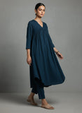 Varanga Women Teal Empire Gathered Details A-Line Kurta Paired With Tonal Bottom