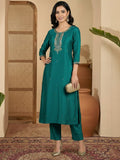 Purple 3-Piece Set With A Beadwork Yoke Kurta, Solid Trousers And Dupatta