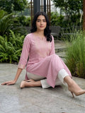Varanga Women Mauve Straight Kurta With Gota Lace Embellished Kurta.