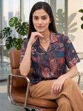 Brown Coloured Short Sleeves Shirt Collar Top