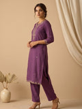 Kurta With Zari Embroidery, Teamed With Trousers And Paired With Dupatta Featuring  Lace Detailing