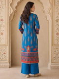 Women Blue Ethnic Printed Kurta With Trousers