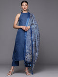 varanga blue women round neck kurta with trousers with dupatta