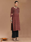 Varanga Maroon Ethnic Motifs Printed Cotton Thread Work Kurta