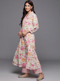 Varanga Women Off White Floral Printed A-Line Kurta With Pink Printed Bottom