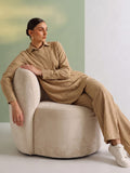 Women's Solid Relaxed-Fit Shirt & Wide-Leg Co-Ord Set