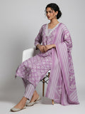 Varanga Women Floral Printed V Neck  Kurta with Trouser & Dupatta