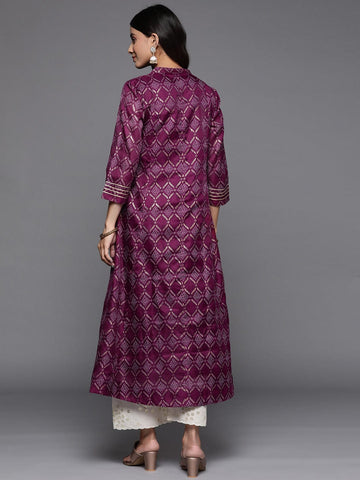 Varanga Women Purple Bandhani Printed Anarkali Kurta