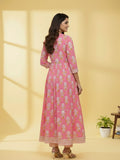 Women's Pink Cotton Floral Print Anarkali Set with Dupatta