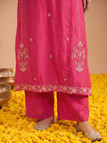 Women'S Pink Mul Chanderi Kurta Set With Chiffon Dupatta