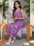 Varanga Women Purple Ikat Printed Straight Kurta With Palazzo