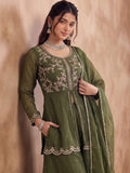 Varanga Green Embroidered Palazzos With Dupatta | Poly Georgette | Festive