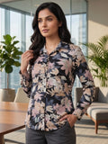 Black Coloured Slim Collar Long Sleeves Floral Shirt