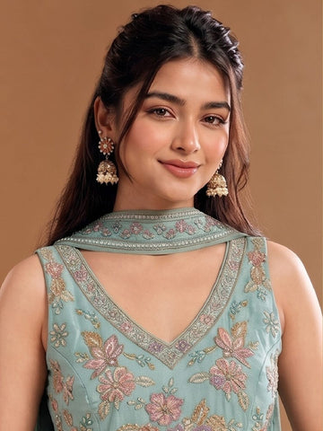 Women's Embroidered Shimmer Short Kurta With Palazzo And Dupatta