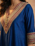 Zari Embroidered Lace Neck Flared Kaftan with Trouser