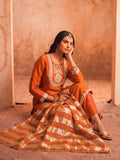 Women Rust Embroidered Kurta Set With Striped Dupatta