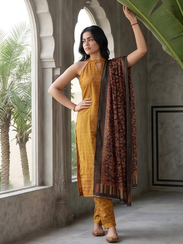 Textured Copper Kurta Set With Duaptta