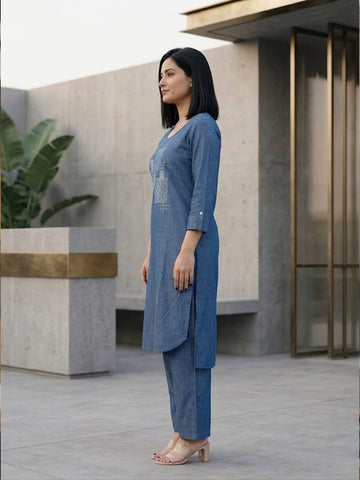 The Indigo Bloom kurta Set in Denim