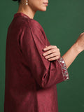 Womens Maroon Mirror-Work Silk Kurta Set