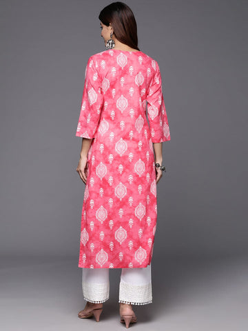 Varanga Women Pink Ethnic Motif Printed Straight Kurta