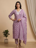 Varanga Women Floral Printed V Neck  Kurta with Trouser & Dupatta