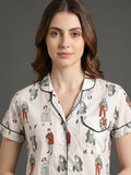 Varanga Off White Quirky Printed Launge Wear Set