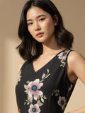 A floral-printed knee-length dress with v neckline perfect for turning heads from brunch to evening outings.