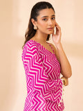 Fuchsia Chevron-Print One-Shoulder Top
