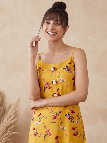 Varanga Mustard And Pink Printed Strap Kurta