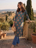 Women Teal Ethnic Motif Printed Straight Kurta