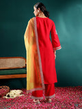 Varanga Women Red Zari Embroidered Kurta With Bottom And Dupatta