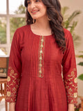 Rust Embroidered Kurta Set, Paired With Tonal Trousers And Dupatta.