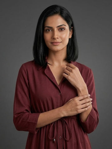Varanga Maroon Colored Women Summer Dress